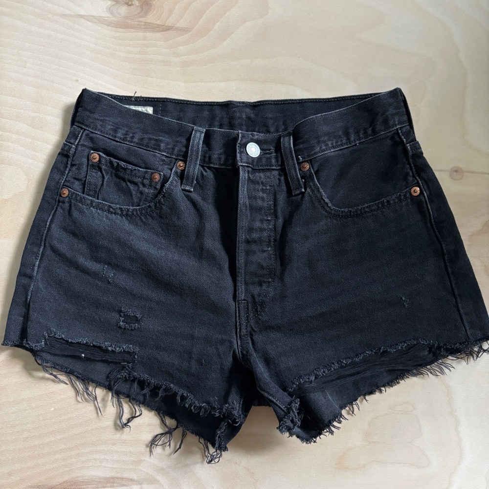 Levi’s 501 Black Distressed Denim Shorts